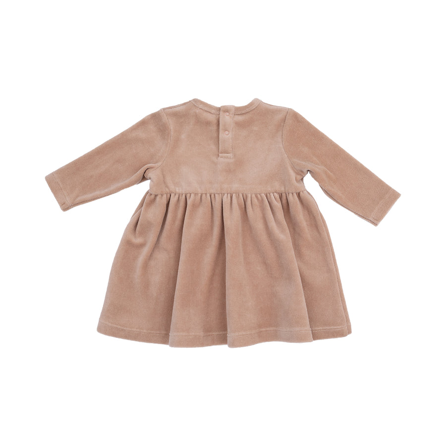 Long Sleeve Empire Waist Dress with Ribbed Leggings - Velour Teddy Bear