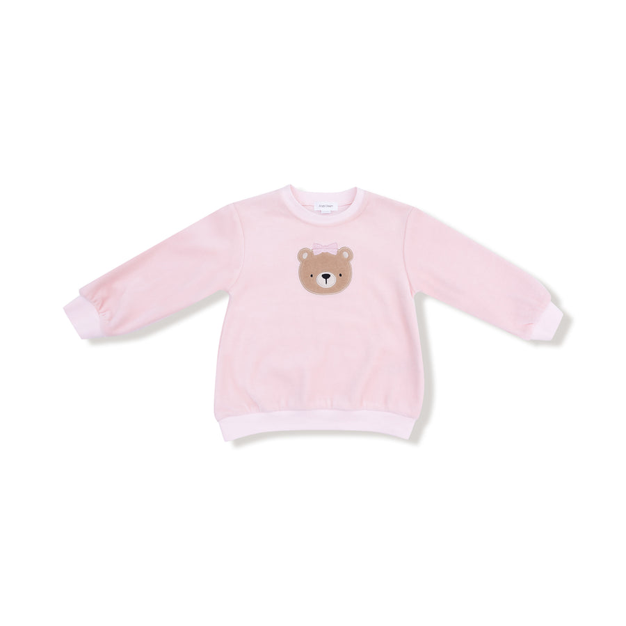 Long Sleeve Oversized Shirt with Wide Leg Pant - Velour Teddy Bear