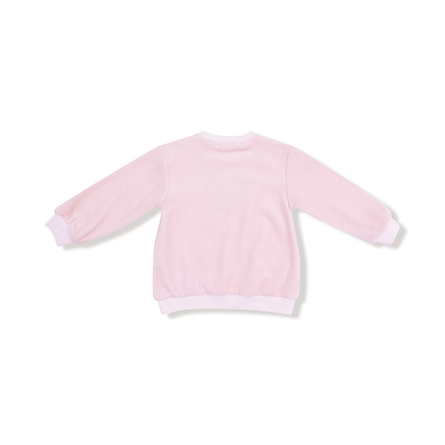 Long Sleeve Oversized Shirt with Wide Leg Pant - Velour Teddy Bear