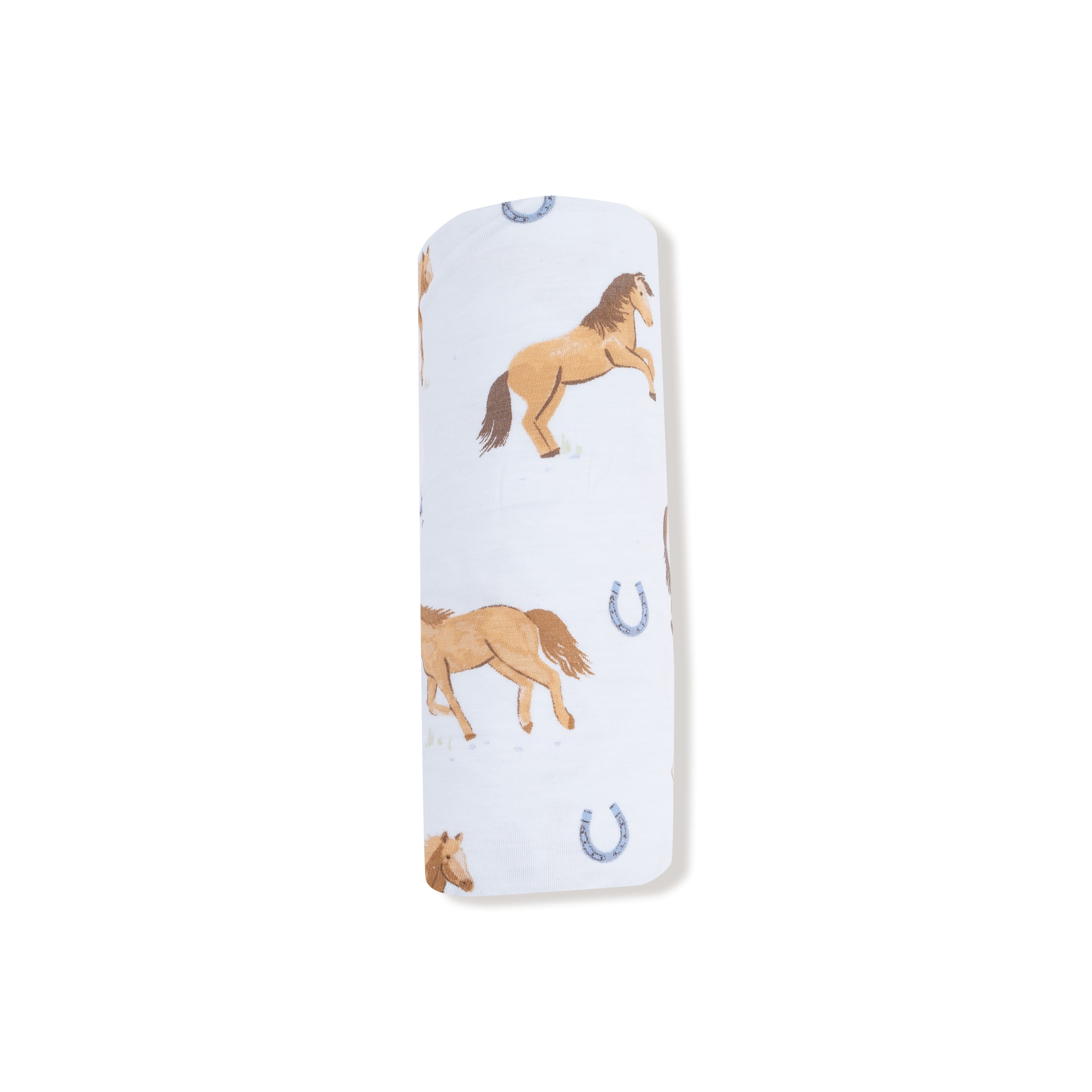 Bamboo Swaddle Blanket - Horses - Blue