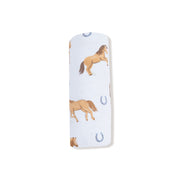 Bamboo Swaddle Blanket - Horses - Blue