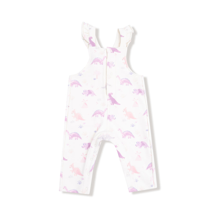 Front Placket Ruffle Overall - Soft Dinos - Purple