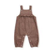 Yoke Ruffle Overalls - Cord Chocolate Malt