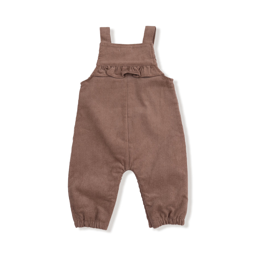 Yoke Ruffle Overalls - Cord Chocolate Malt