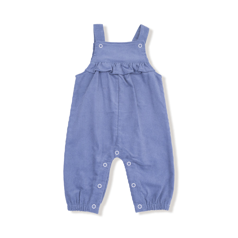 Yoke Ruffle Overalls - Cord Stonewash