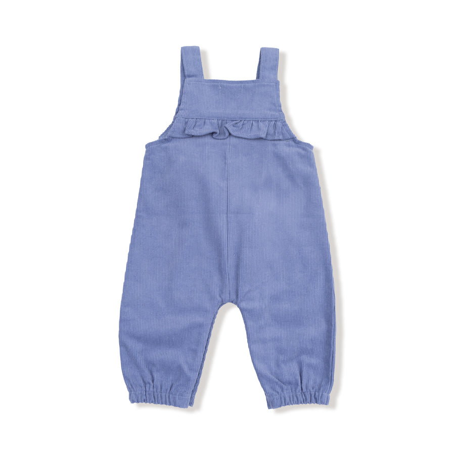 Yoke Ruffle Overalls - Cord Stonewash