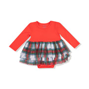 Long Sleeve Tutu Bodysuit - Holiday Plaid