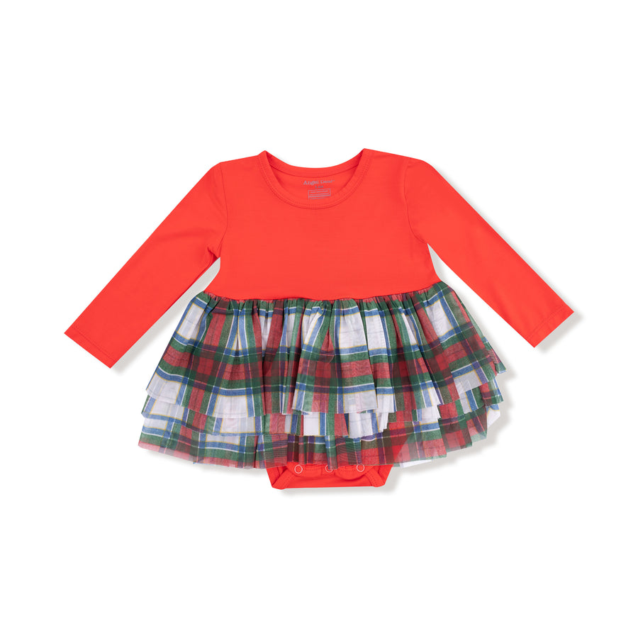 Long Sleeve Tutu Bodysuit - Holiday Plaid