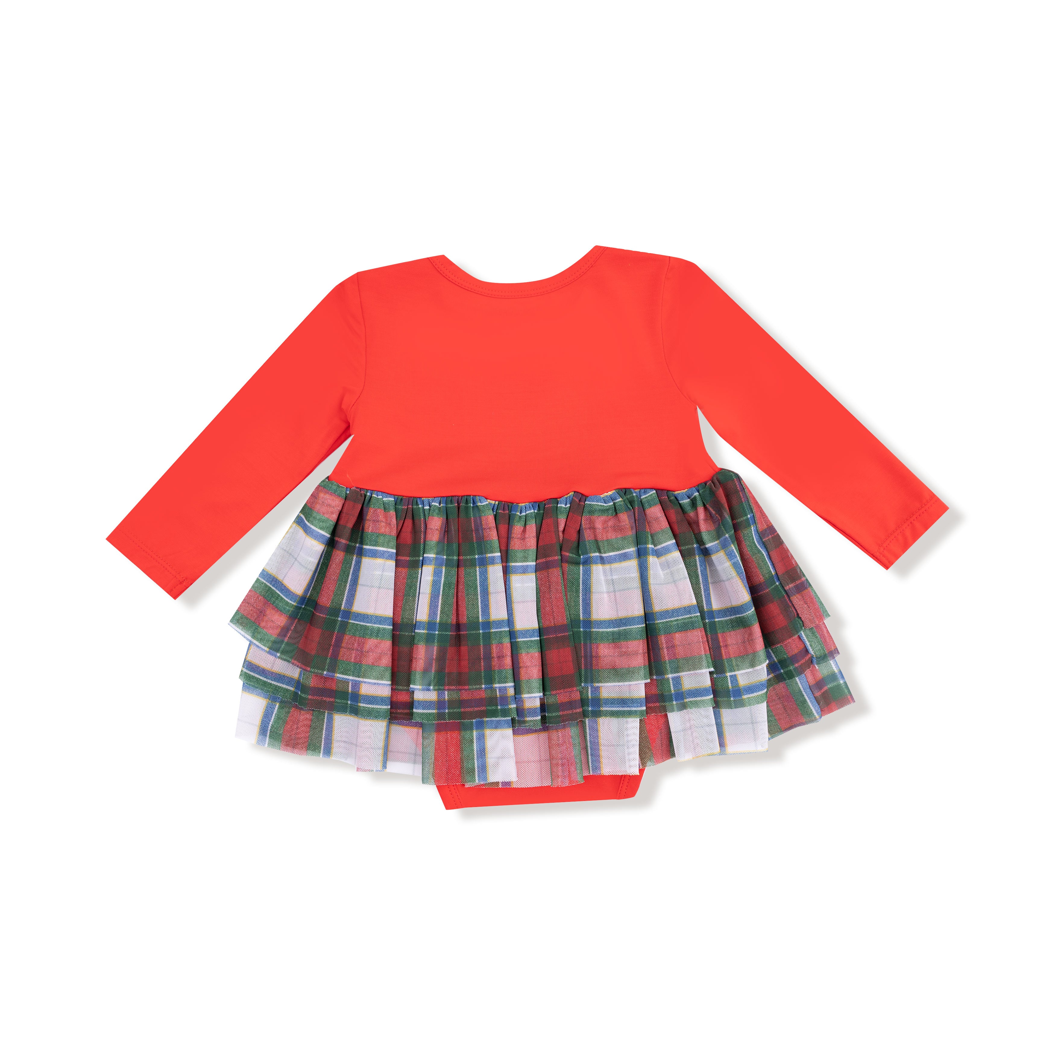 Long Sleeve Tutu Bodysuit - Holiday Plaid