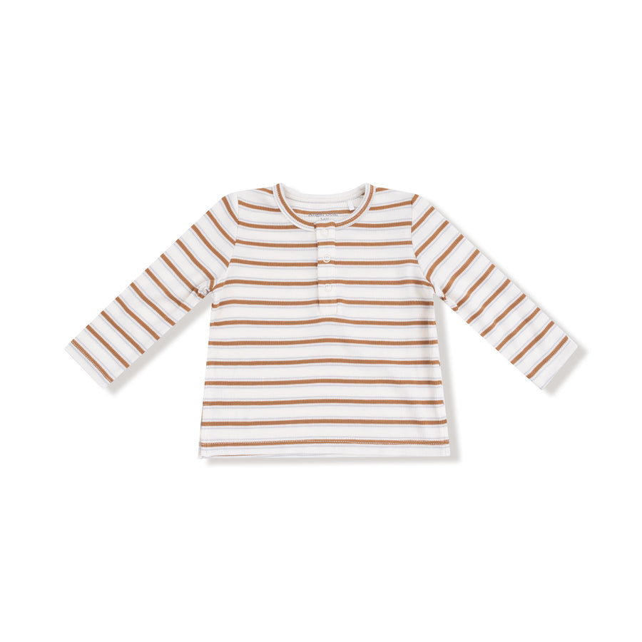 Long Sleeve Henley - Vintage Brown Stripe