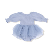 Long Sleeve Smocked Bubble with Tutu - Soft Chambray