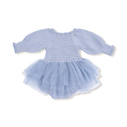 Long Sleeve Smocked Bubble with Tutu - Soft Chambray