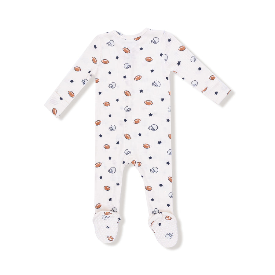 Bamboo Zipper Footie - Footballs and Stars