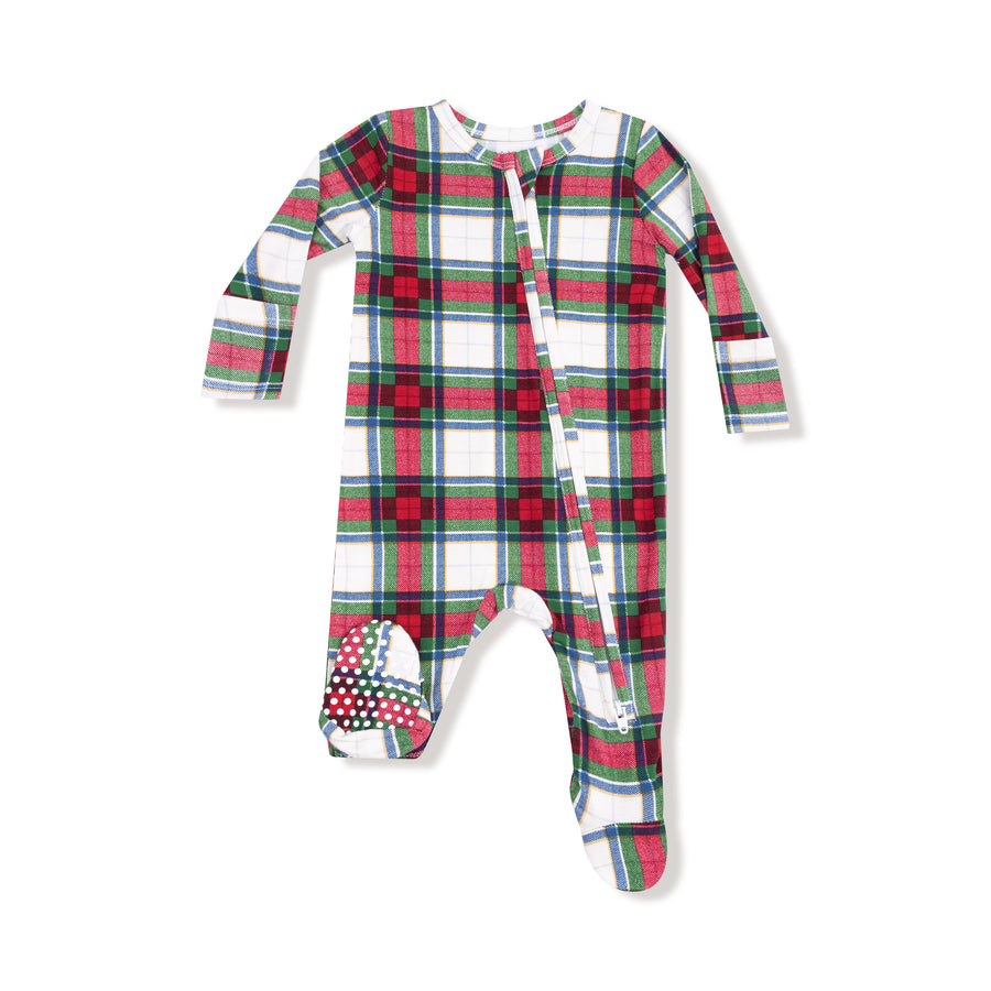 Bamboo Zipper Footie - Holiday Plaid