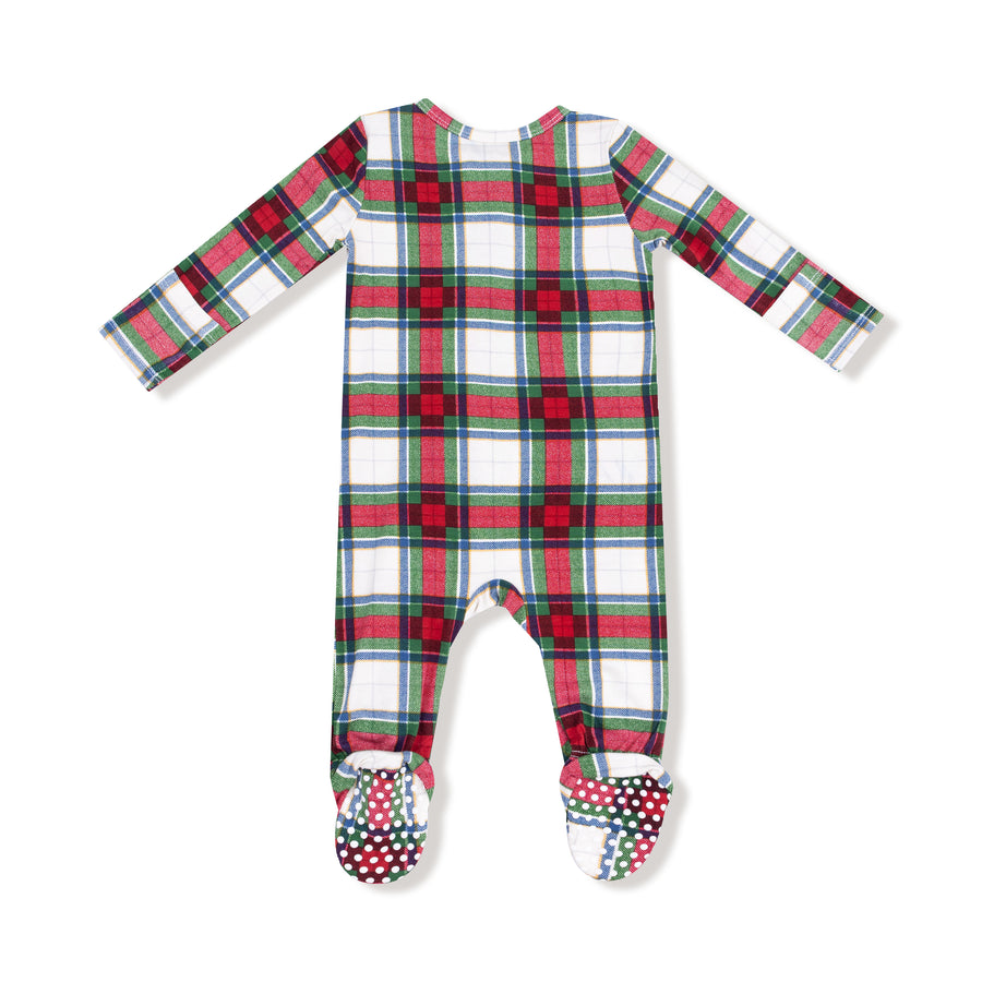 Bamboo Zipper Footie - Holiday Plaid
