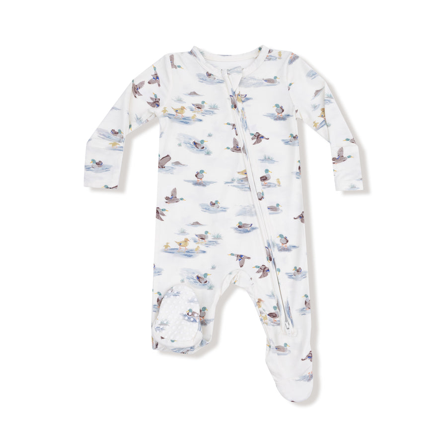 Bamboo Zipper Footie - Migrating Mallards