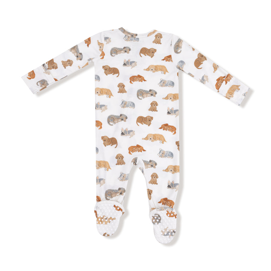 Bamboo Zipper Footie - Napping Puppies