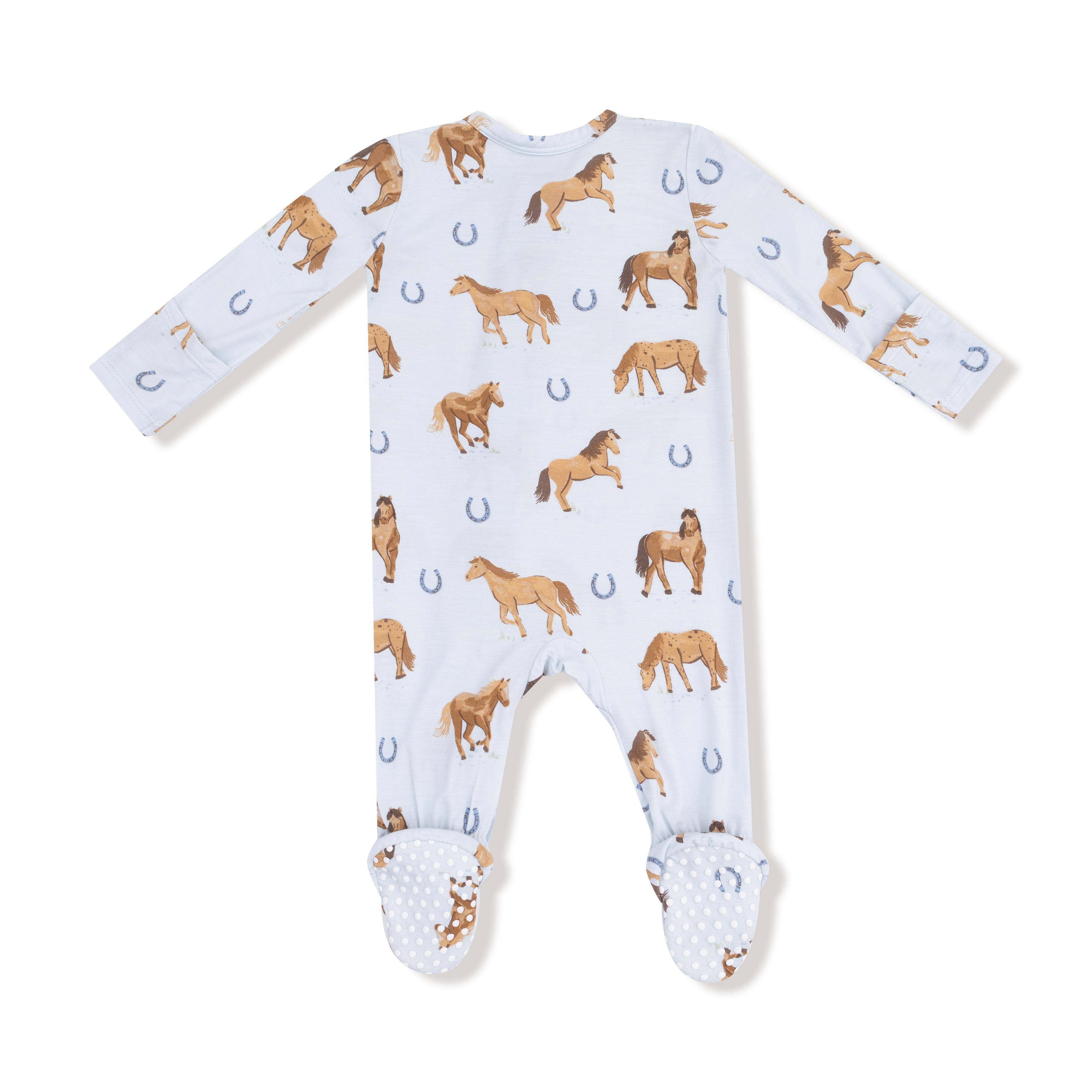 Bamboo Zipper Footie - Horses - Blue
