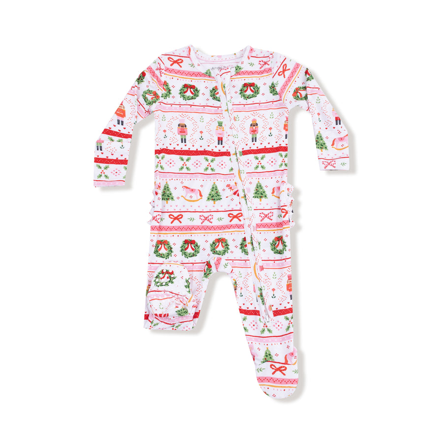 Bamboo Zipper Footie with Ruffles - Sugar Plum Fairy - Nutcracker Fair Isle