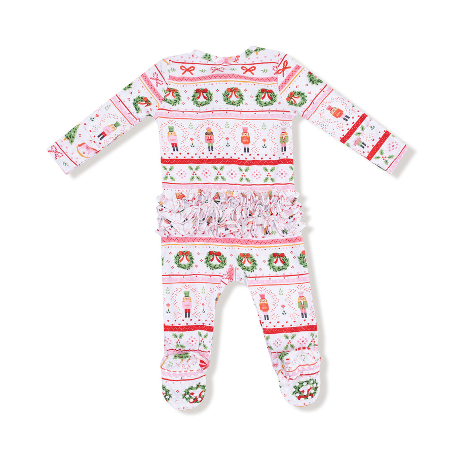 Bamboo Zipper Footie with Ruffles - Sugar Plum Fairy - Nutcracker Fair Isle