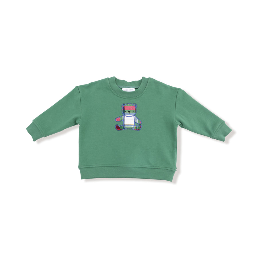 Drop Sleeve Sweatshirt with Applique - Holiday Plaid - Bear