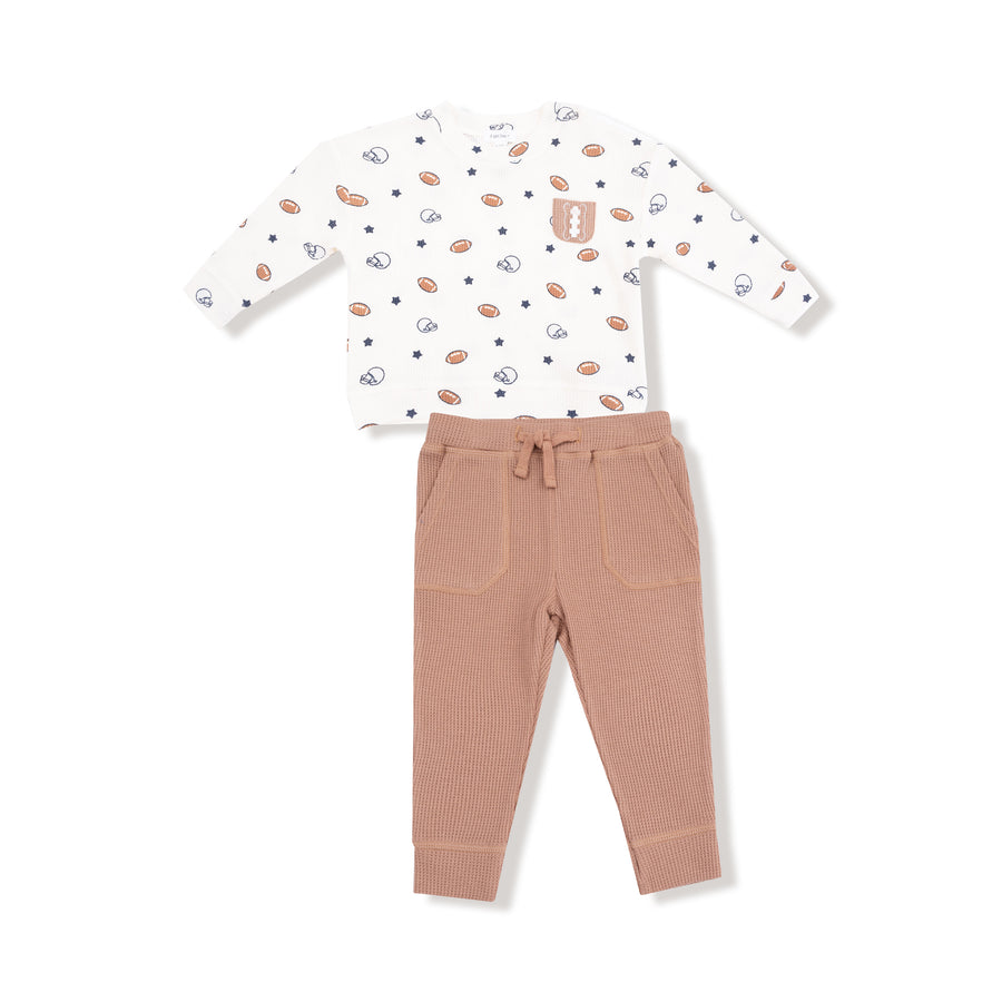 Drop Sleeve Shirt with Pocket and Jogger - Footballs and Stars