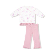 Pull Over Sweatshirt with Ruffle and Waffle Flare Pant - Soft Dinos - Purple