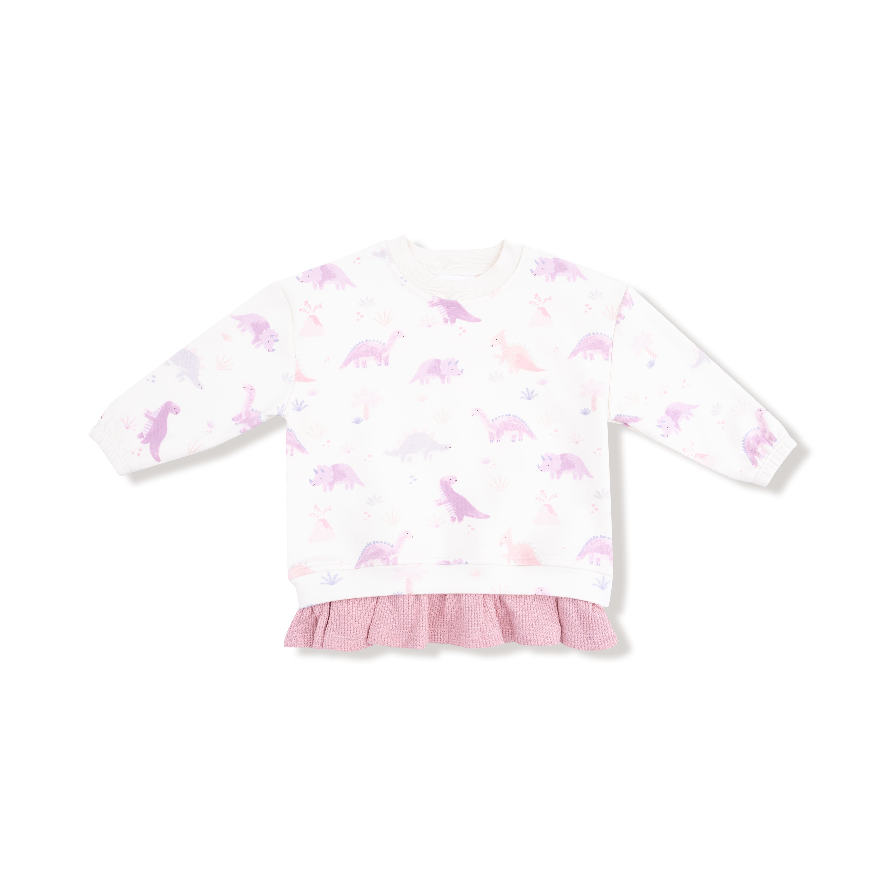 Pull Over Sweatshirt with Ruffle and Waffle Flare Pant - Soft Dinos - Purple