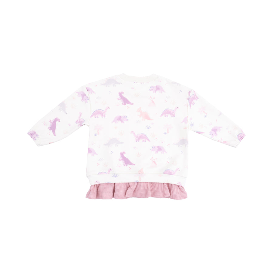 Pull Over Sweatshirt with Ruffle and Waffle Flare Pant - Soft Dinos - Purple