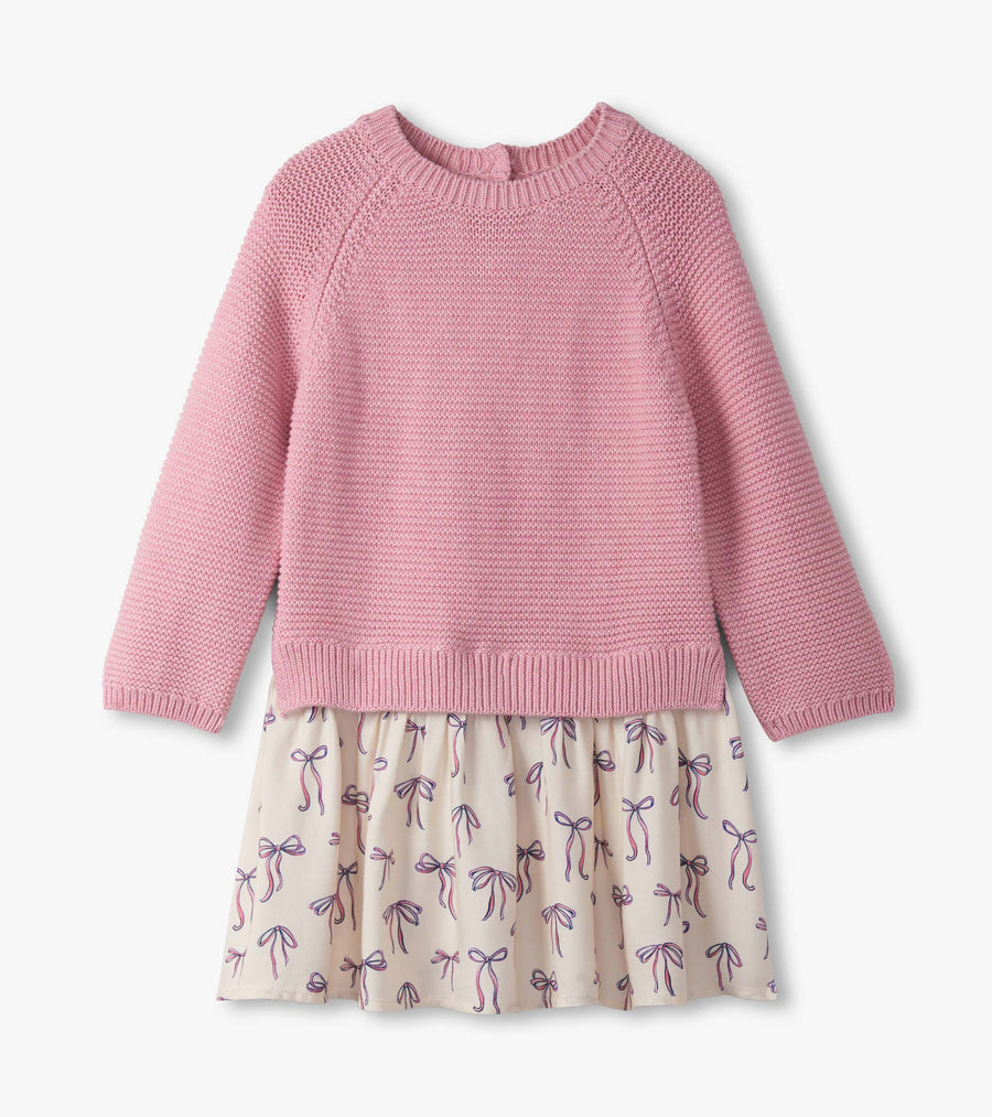 Mixed Media Sweater Dress - Painterly Bows