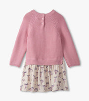 Mixed Media Sweater Dress - Painterly Bows