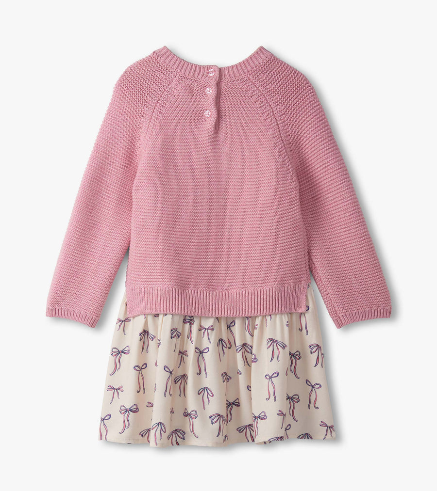 Mixed Media Sweater Dress - Painterly Bows