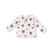 Long Sleeve Henley - Woodland Animal Faces