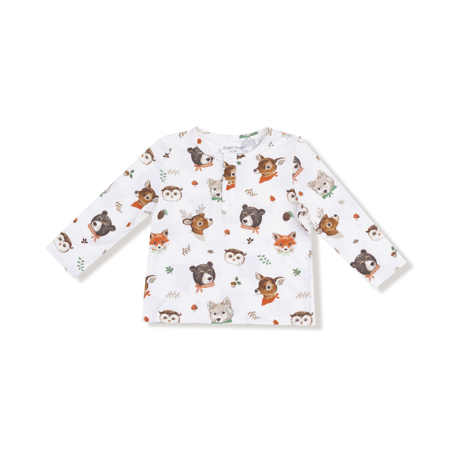 Long Sleeve Henley - Woodland Animal Faces