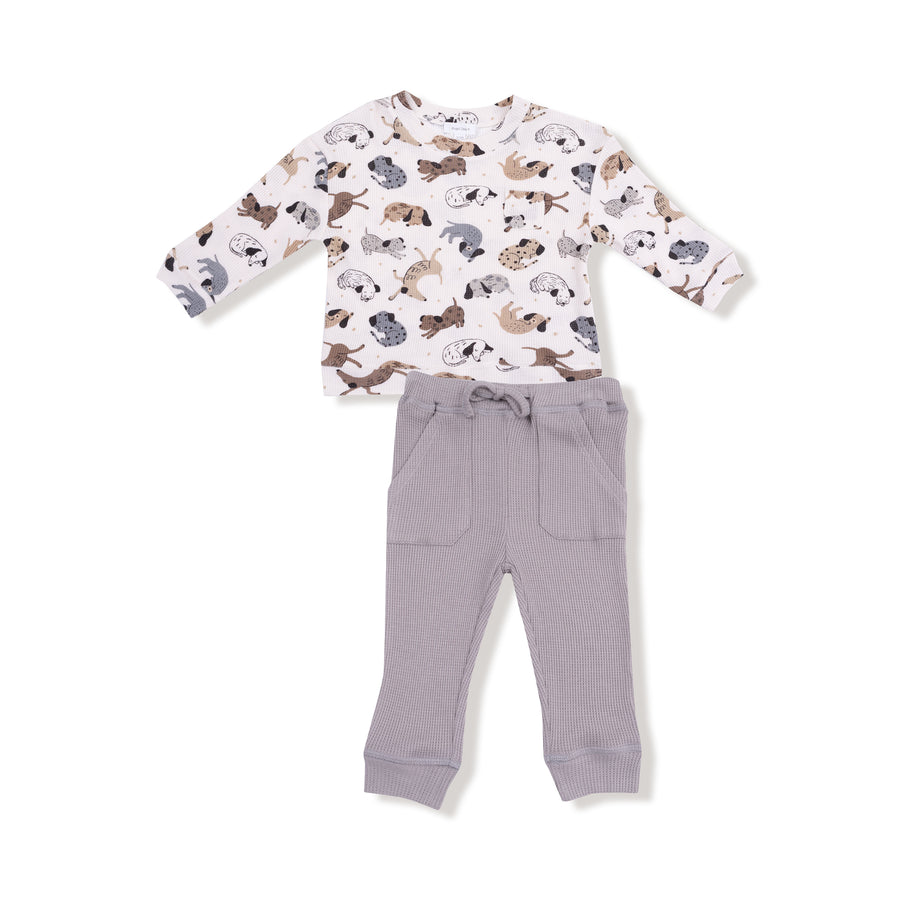 Drop Sleeve Waffle Top with Waffle Jogger - Cozy Pups