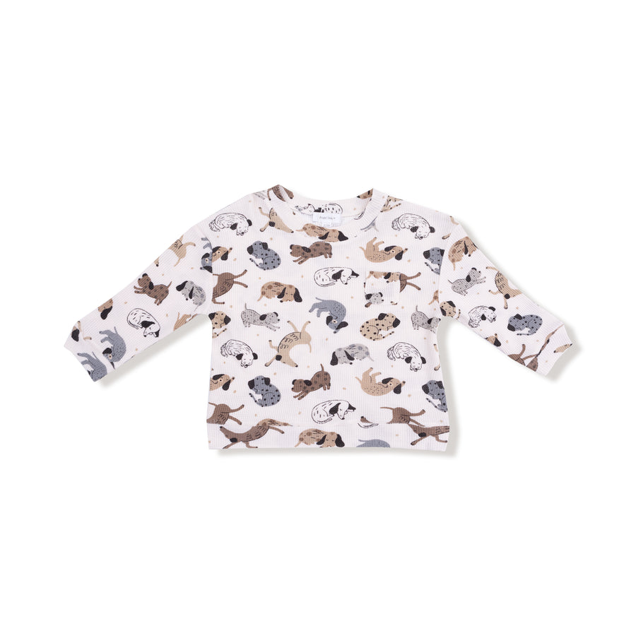 Drop Sleeve Waffle Top with Waffle Jogger - Cozy Pups