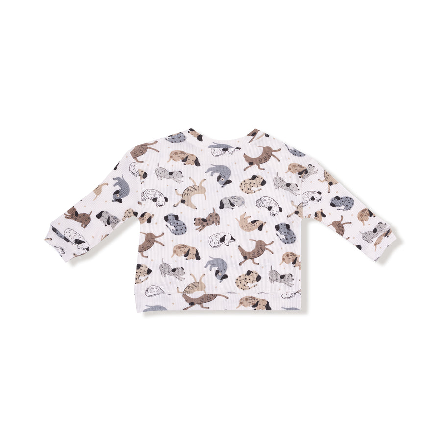Drop Sleeve Waffle Top with Waffle Jogger - Cozy Pups