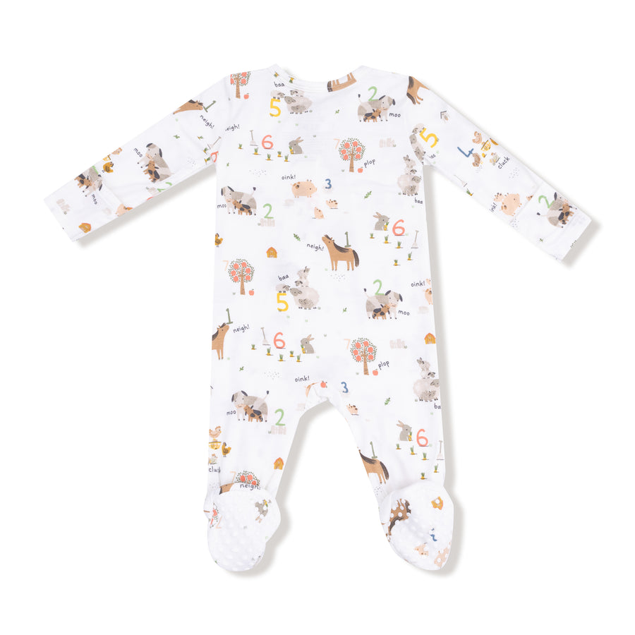 Bamboo Zipper Footie - Farm Sounds