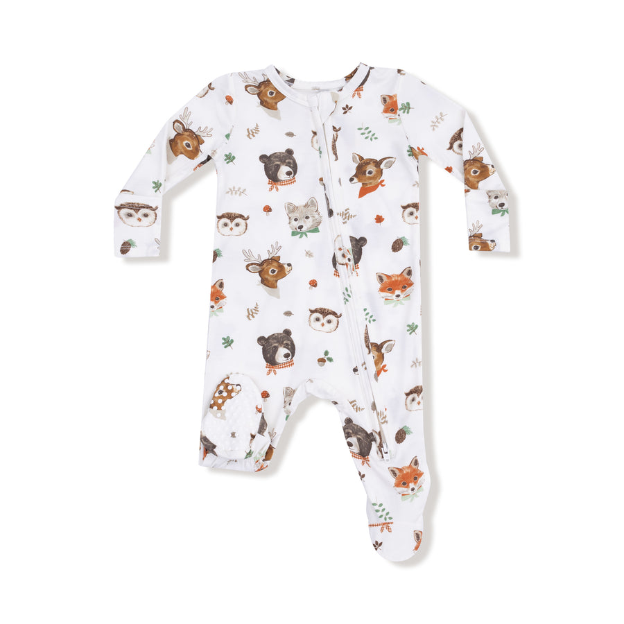 Bamboo Zipper Footie - Woodland Animal Faces
