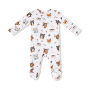 Bamboo Zipper Footie - Woodland Animal Faces