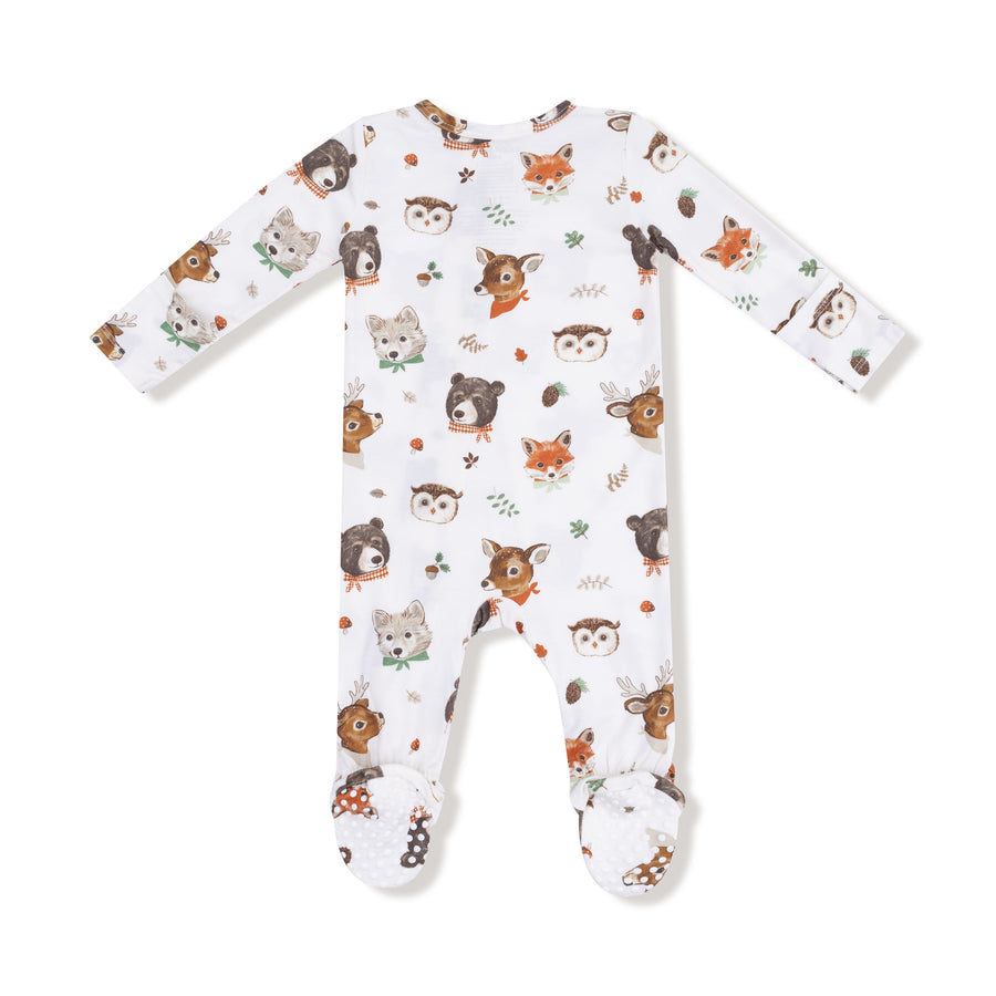 Bamboo Zipper Footie - Woodland Animal Faces