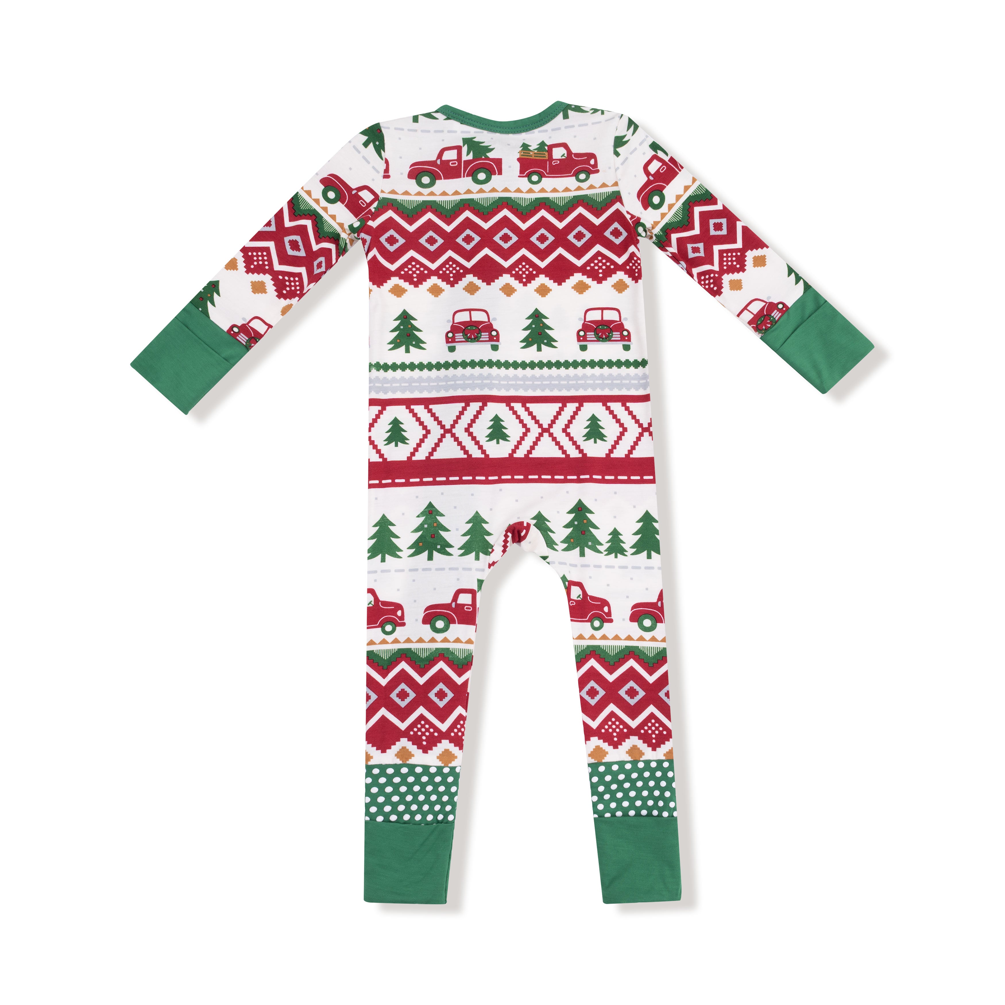 Bamboo Zipper Romper - Red Truck Fair Isle