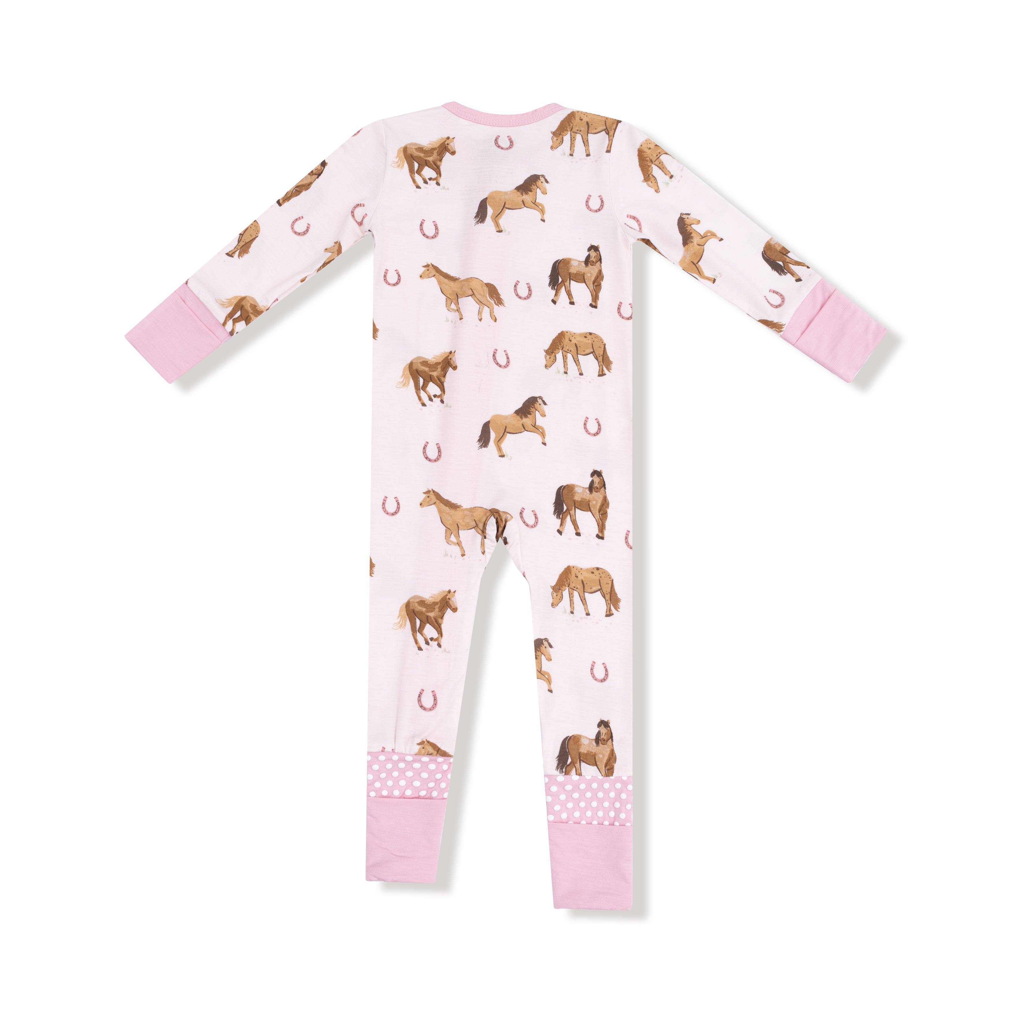 Bamboo Zipper Romper - Horses - Pink