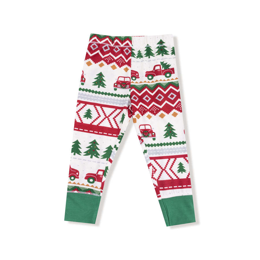 Long Sleeve Bamboo Loungewear Set - Red Truck Fair Isle