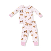 Long Sleeve Bamboo Loungewear Set - Horses - Pink