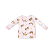 Long Sleeve Bamboo Loungewear Set - Horses - Pink