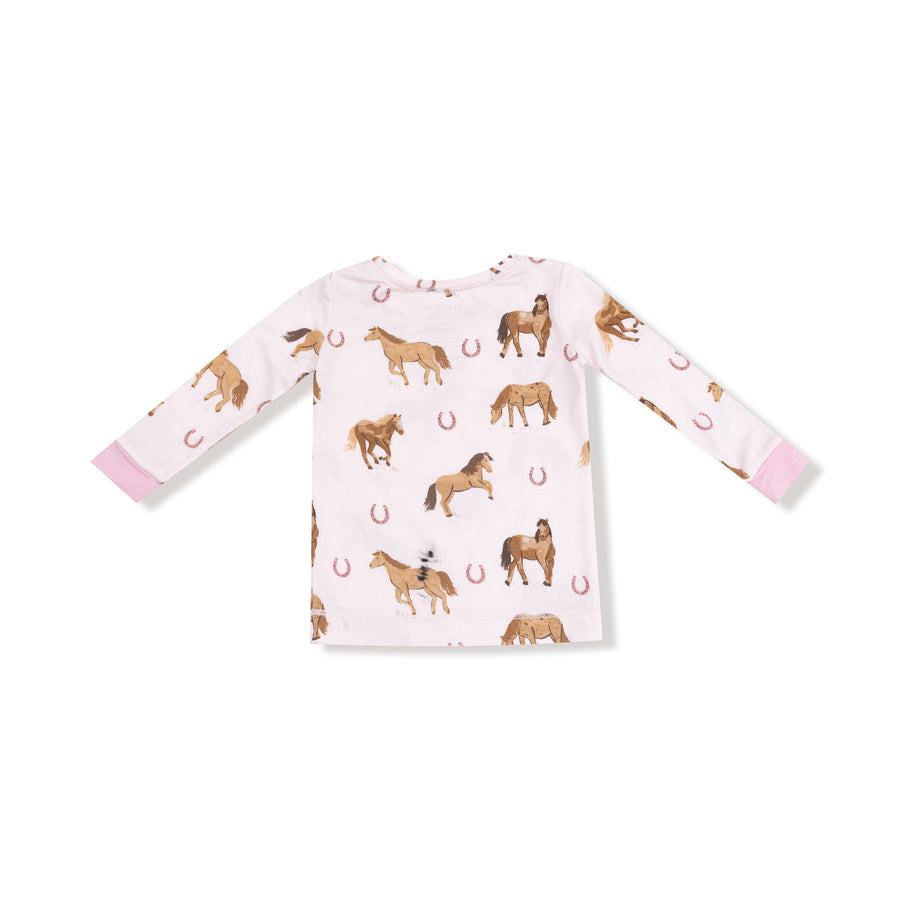 Long Sleeve Bamboo Loungewear Set - Horses - Pink