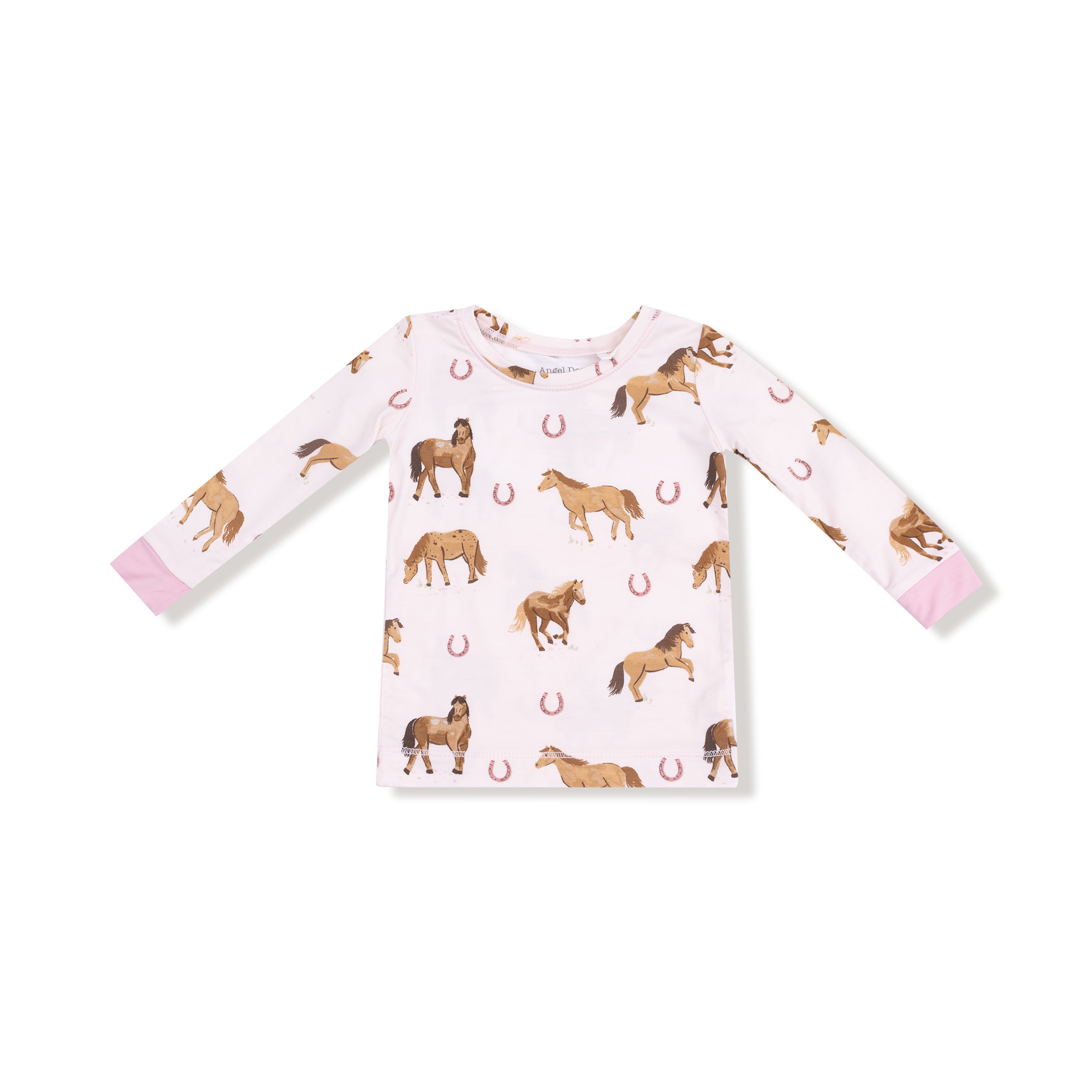 Long Sleeve Bamboo Loungewear Set - Horses - Pink