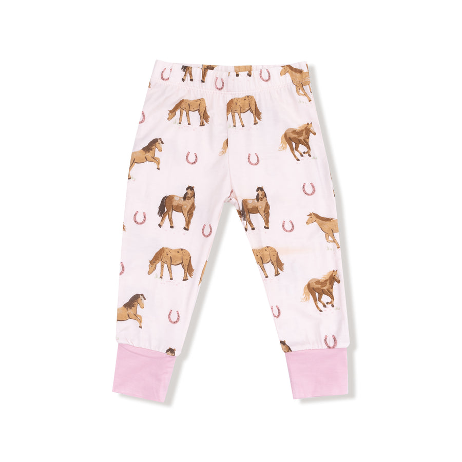 Long Sleeve Bamboo Loungewear Set - Horses - Pink