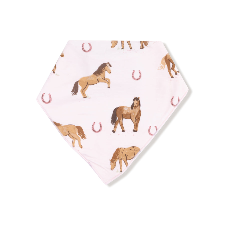 Bamboo Bandana Bib - Horses - Pink